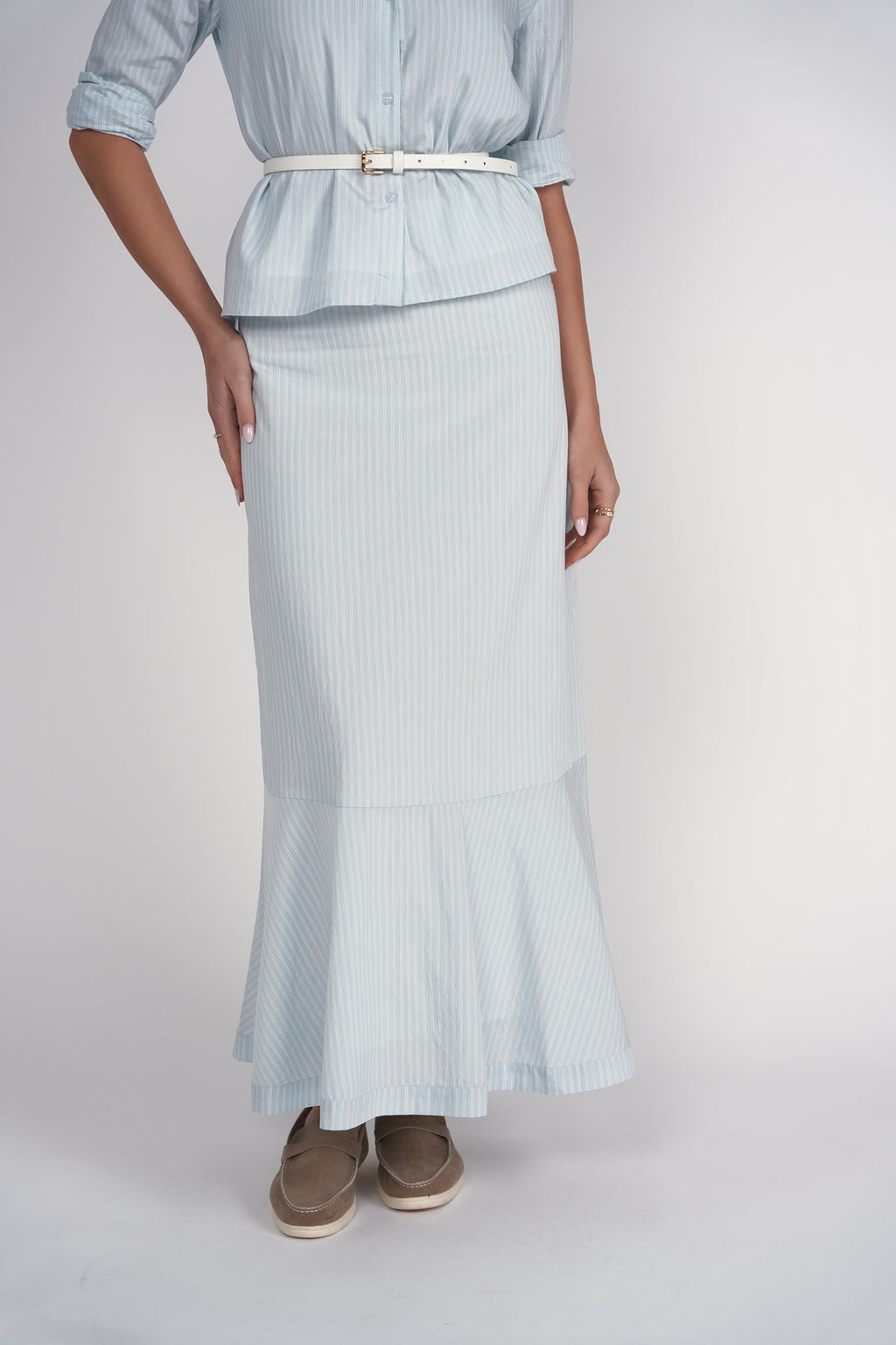 Linda Skirt- Light Blue Pinstripes