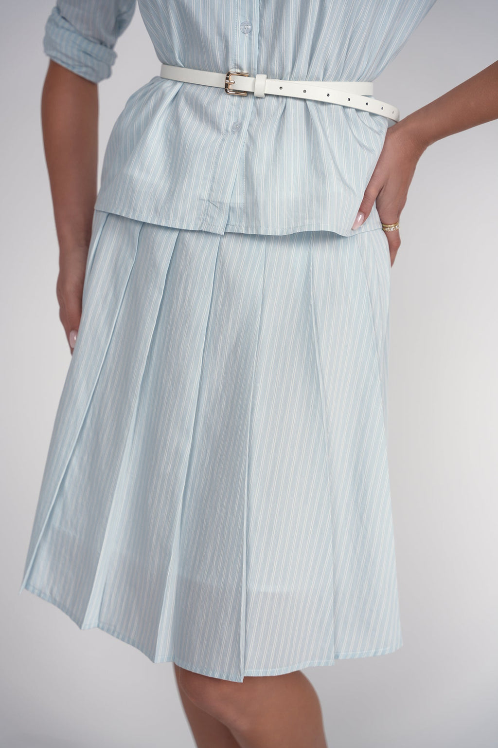 Pleated Skirt 21.5"- Light Blue Pinstripes