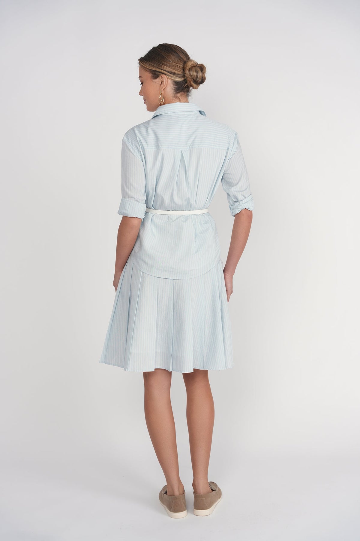 Pleated Skirt 21.5"- Light Blue Pinstripes