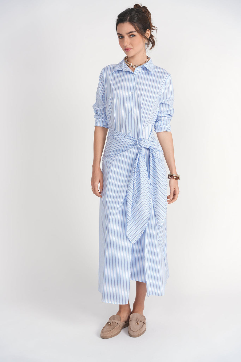 Camilla Dress- Blue Pinstripes