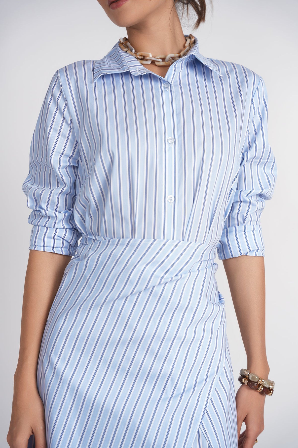Camilla Dress- Blue Pinstripes