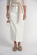 Contrast Pocket Midi Skirt- White Denim