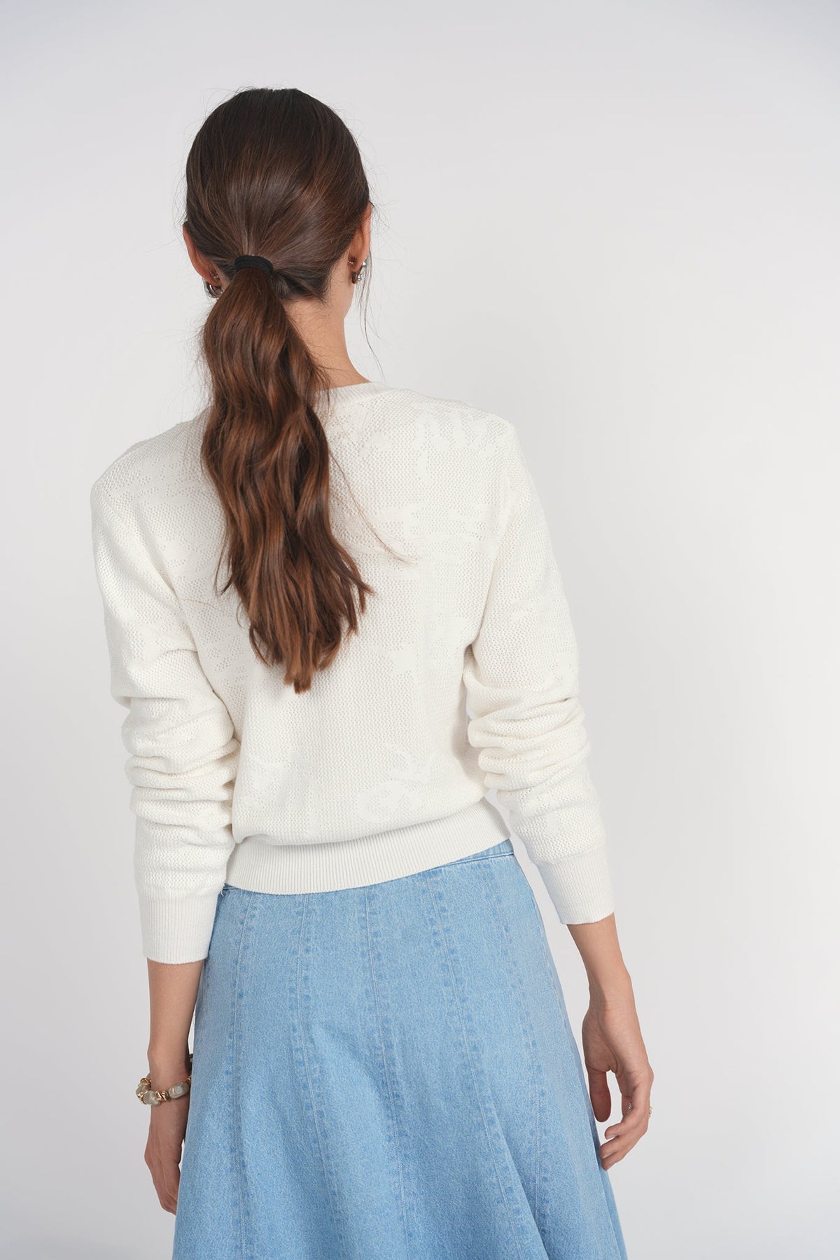 Floral Open Stitch Cardigan- White