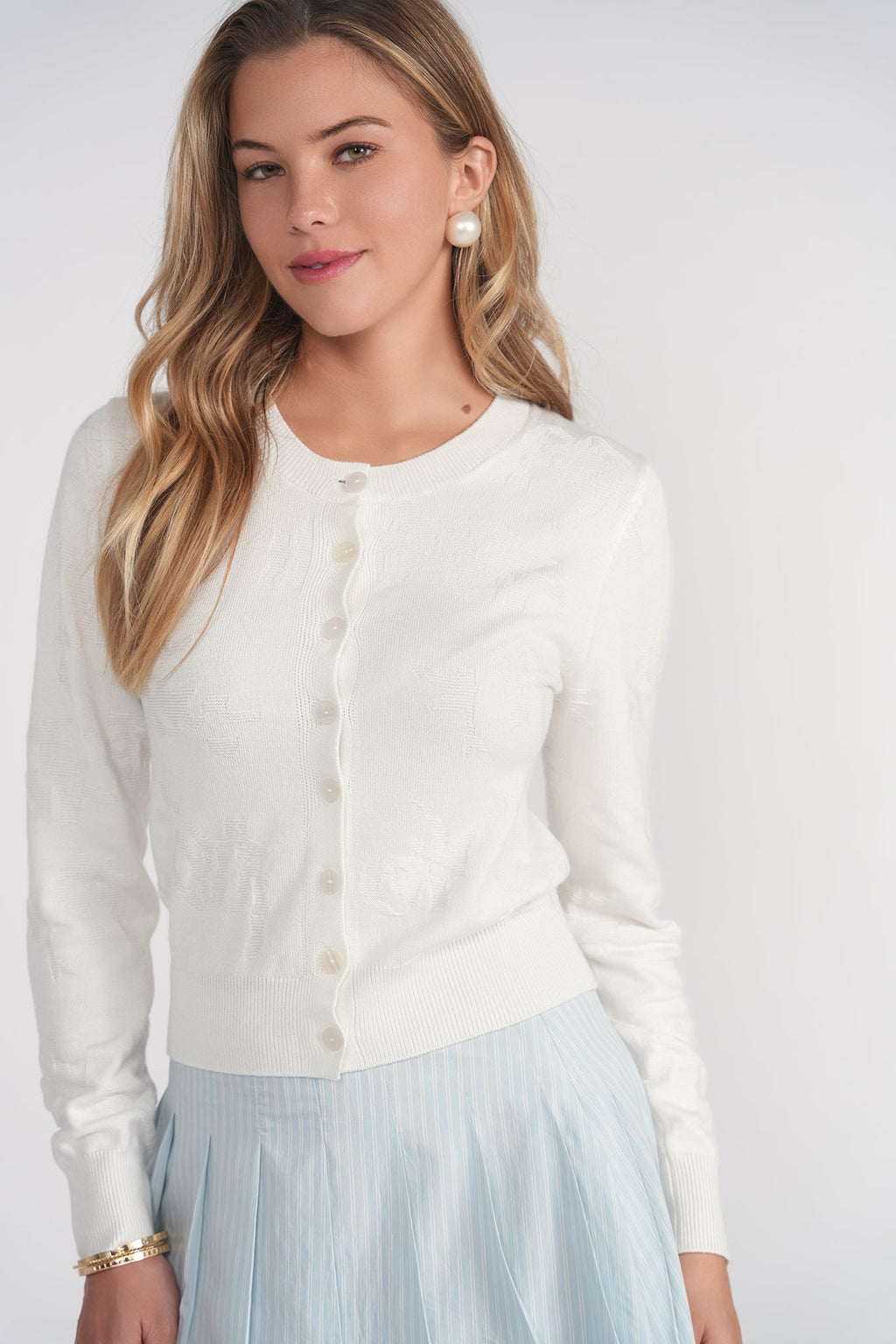 Floral Open Stitch Cardigan- White