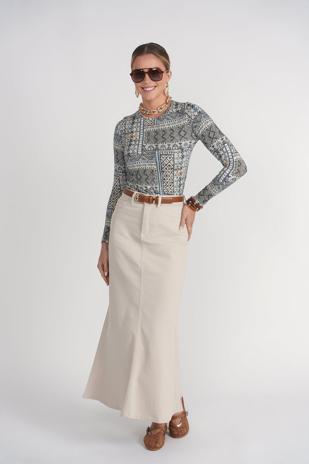 Mermaid Denim Maxi Skirt- Stone