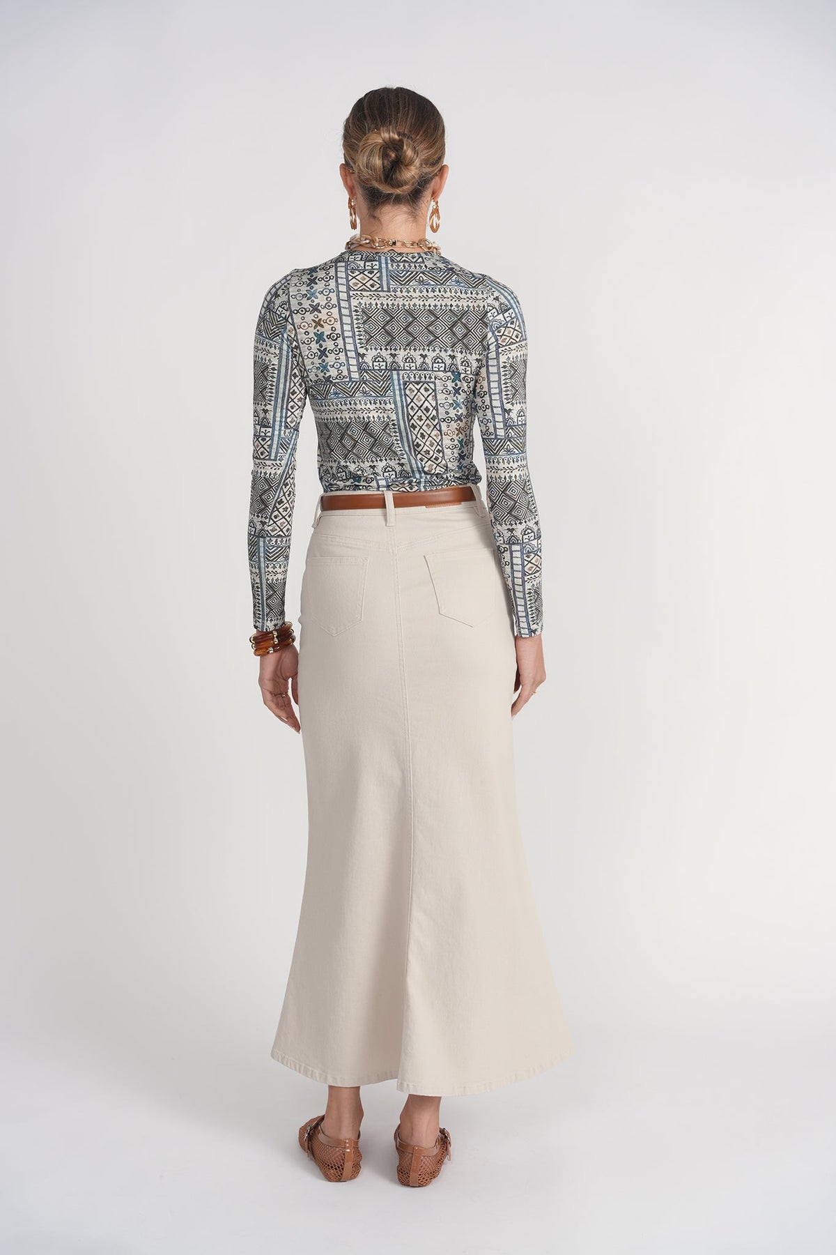 Mermaid Denim Maxi Skirt- Stone