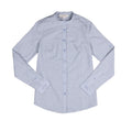 Chef Works Verismo SFB02W-BLU-L Women's Blue Poly/Cotton Dress Shirt, Large, Long Sleeve, Thin-Stripe, Roll-Up Sleeves