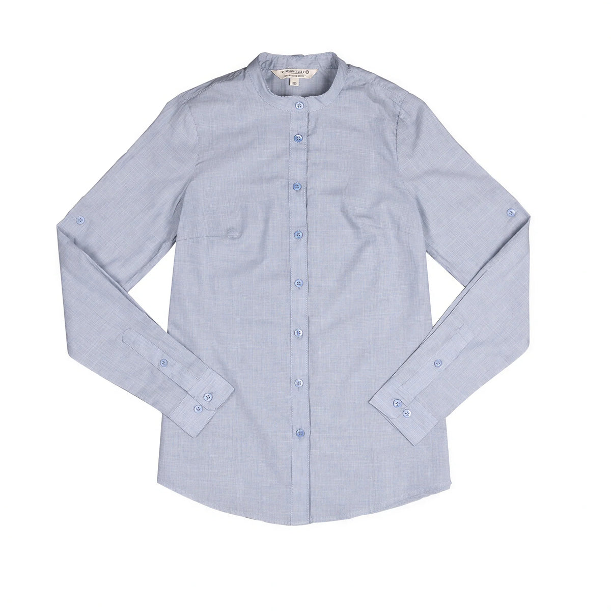 Chef Works Verismo SFB02W-BLU-L Women's Blue Poly/Cotton Dress Shirt, Large, Long Sleeve, Thin-Stripe, Roll-Up Sleeves