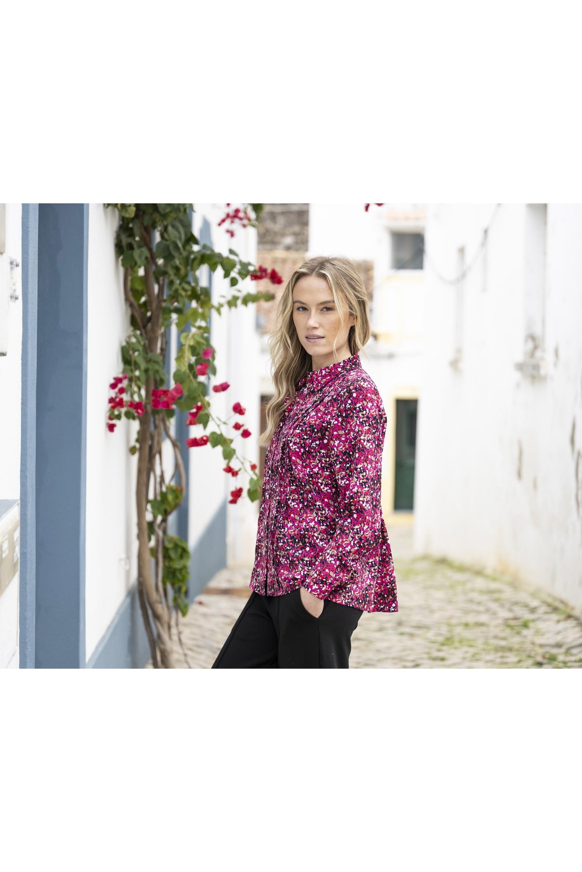 Collared Multi Print Blouse