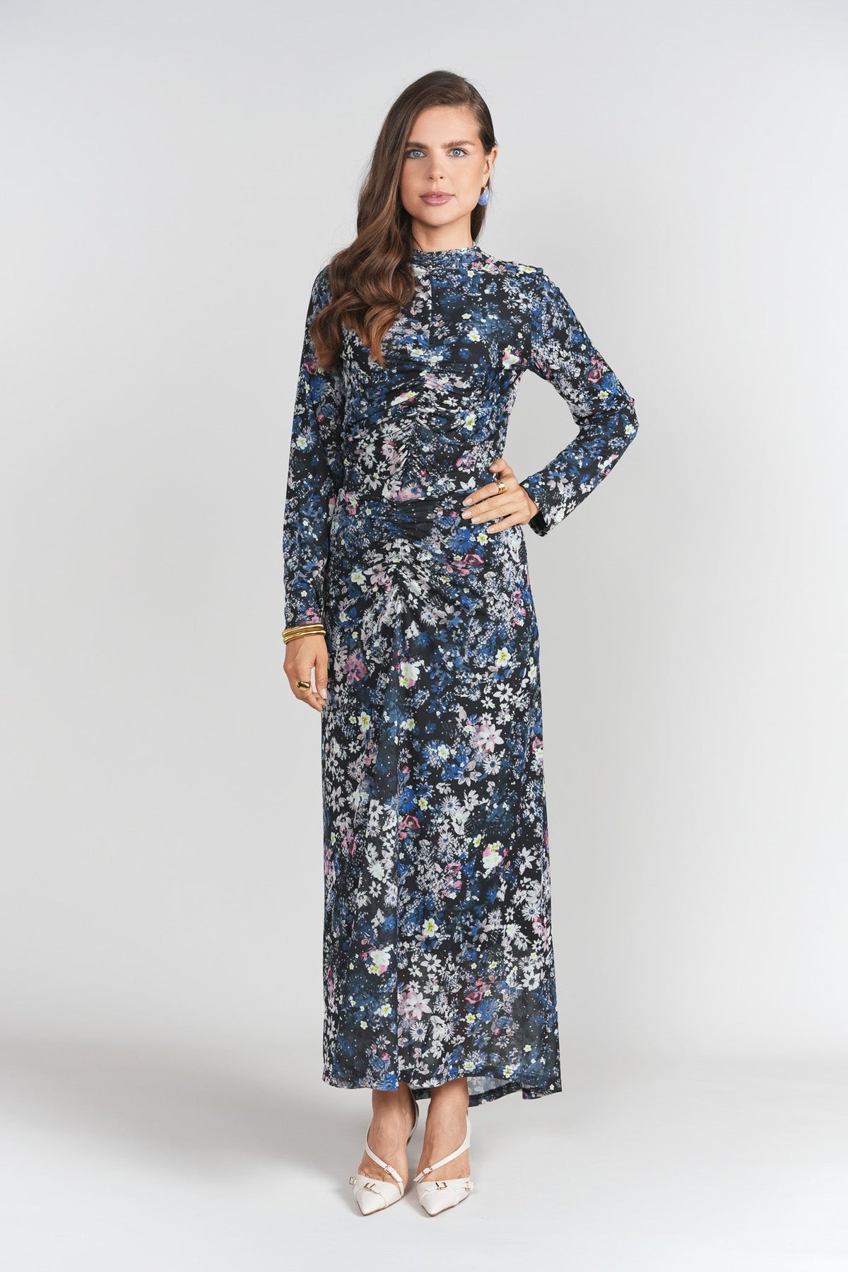 Ruched Front Skirt- Floral Grunge