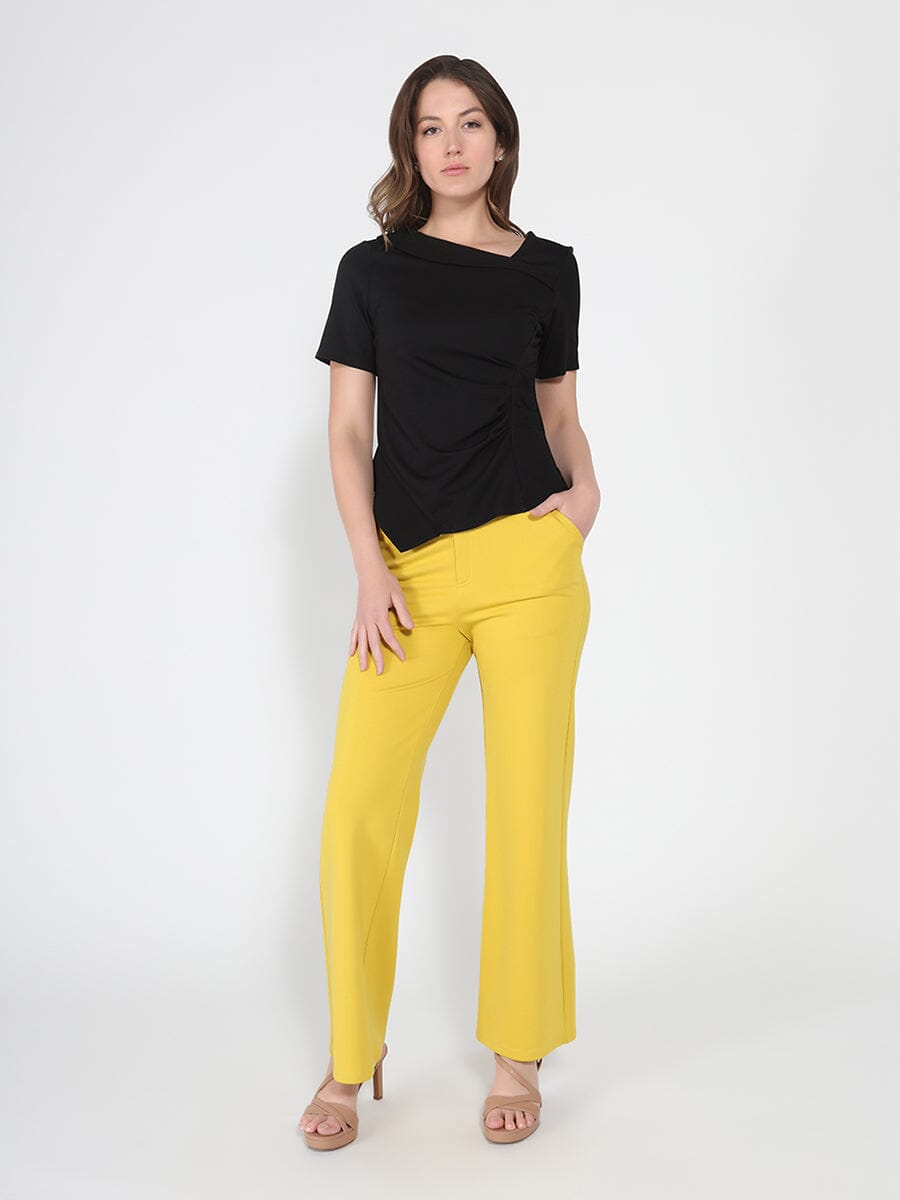 Gracia Fashion Women's Asymmetrical neck ruched detail solid top