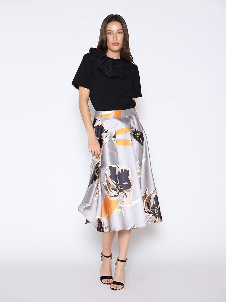 Gracia Fashion Women's Floral Print A-Line Midi Skirt