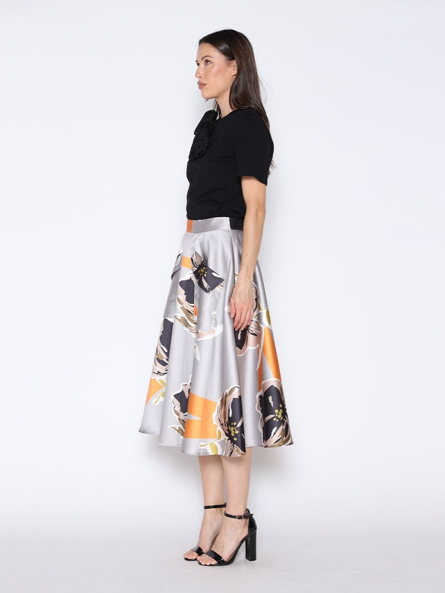 Gracia Fashion Women's Floral Print A-Line Midi Skirt