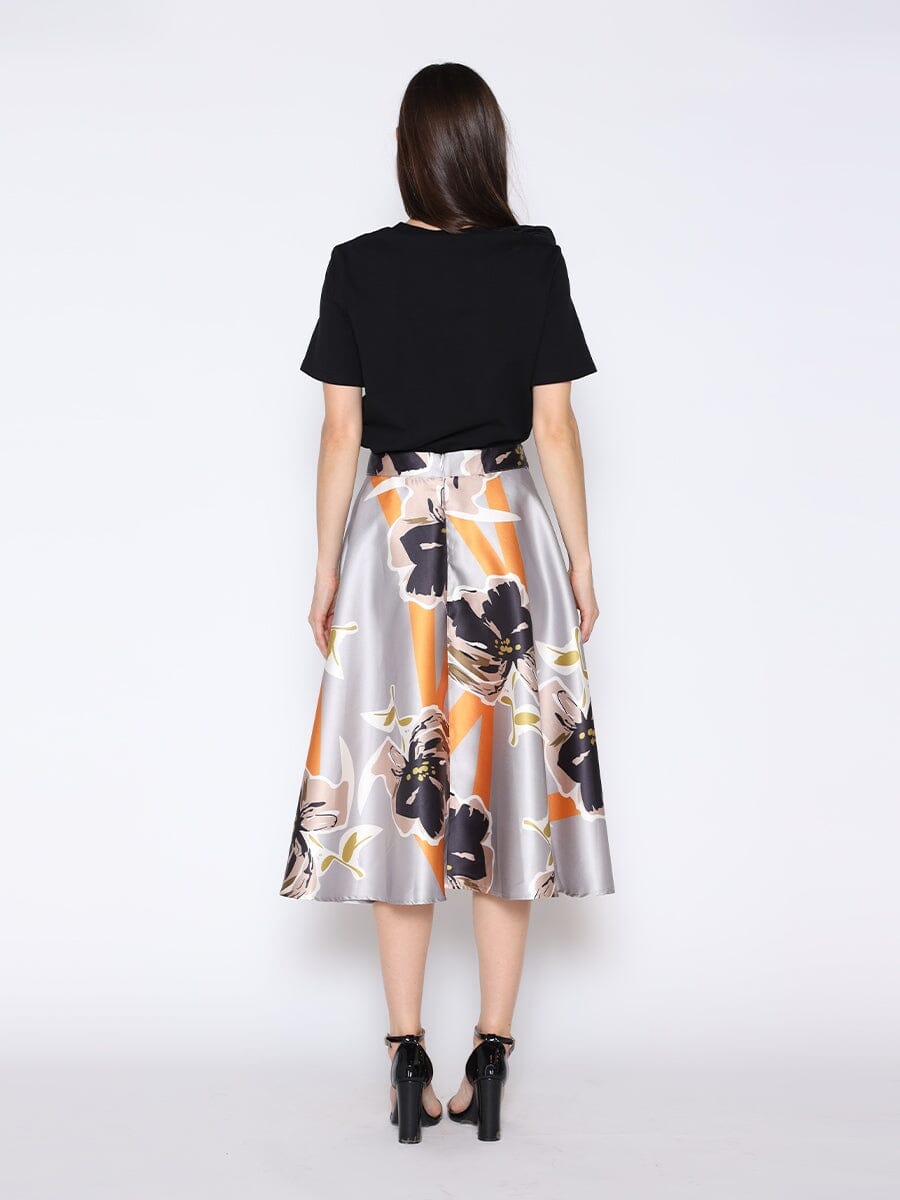 Gracia Fashion Women's Floral Print A-Line Midi Skirt