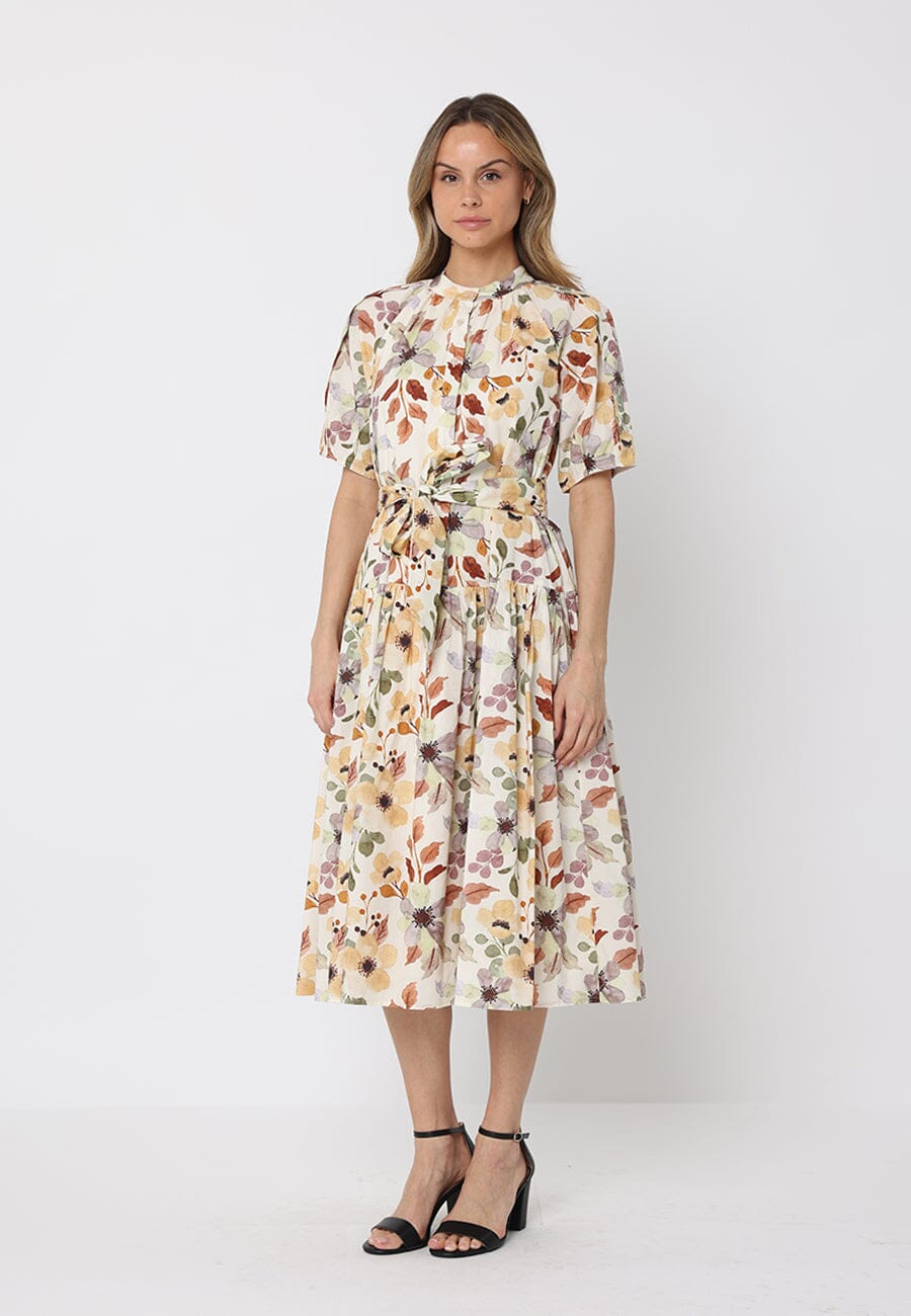 Gracia Fashion Women's Floral print belt dress