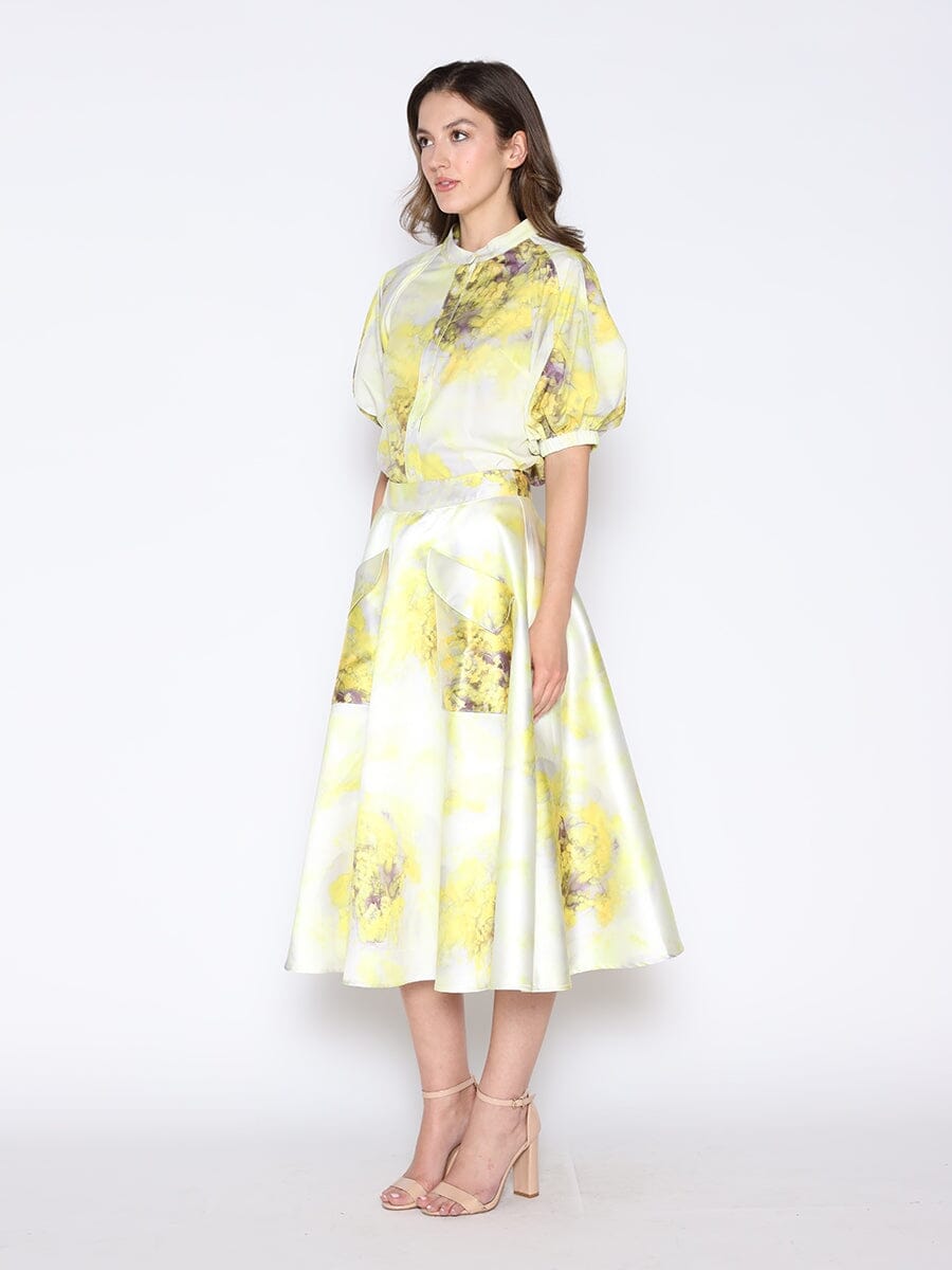 Gracia Fashion Women's Floral Print Puff Sleeve Round Neck Shirt
