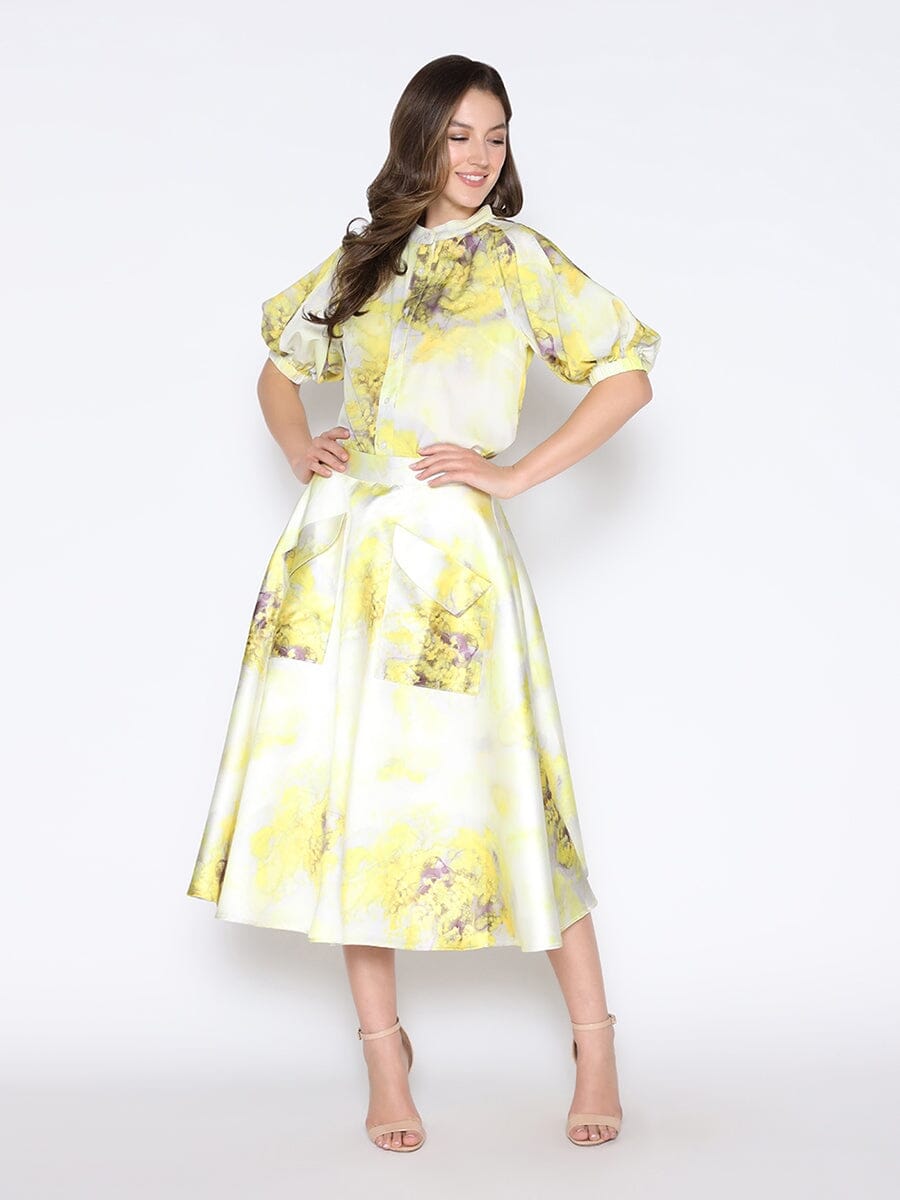 Gracia Fashion Women's Floral Print Puff Sleeve Round Neck Shirt