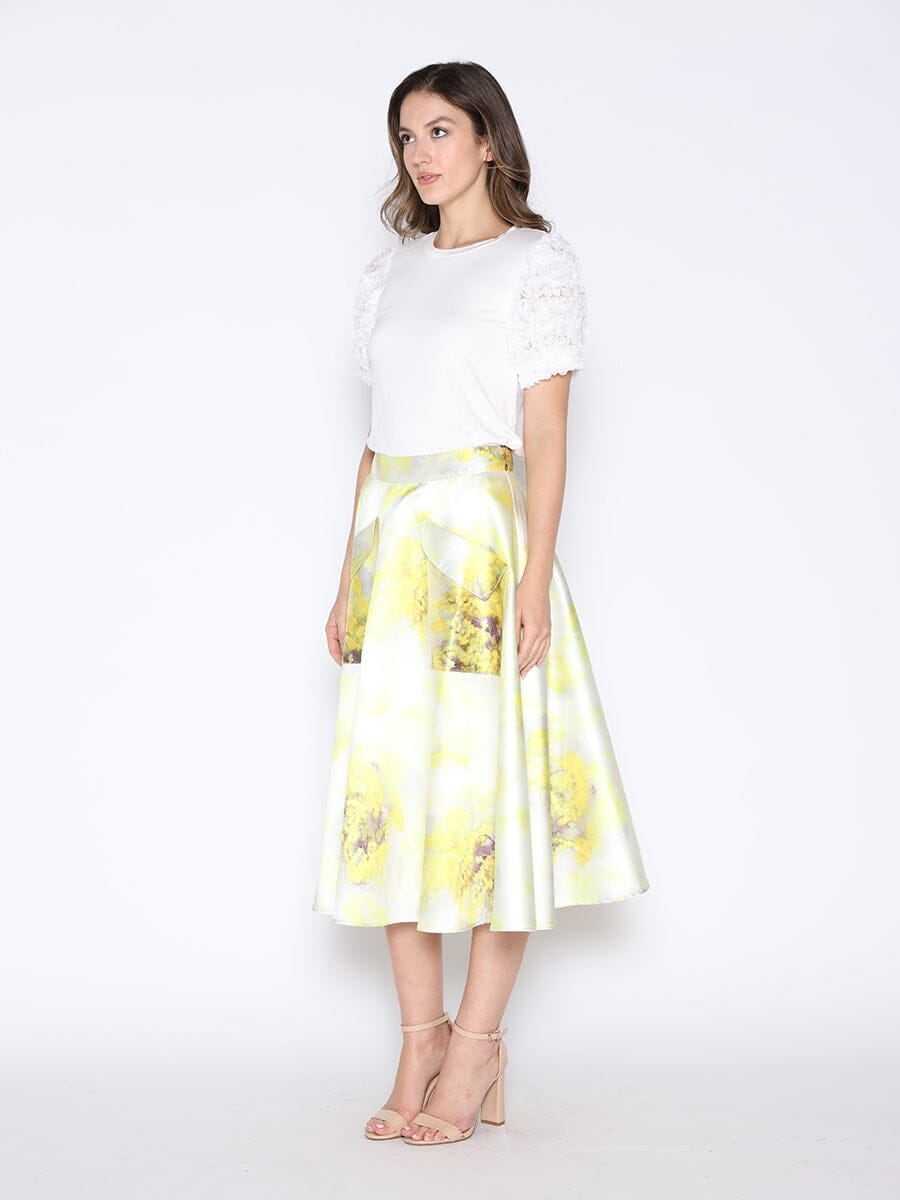Gracia Fashion Women's Floral Print Satin A-Line Skirt