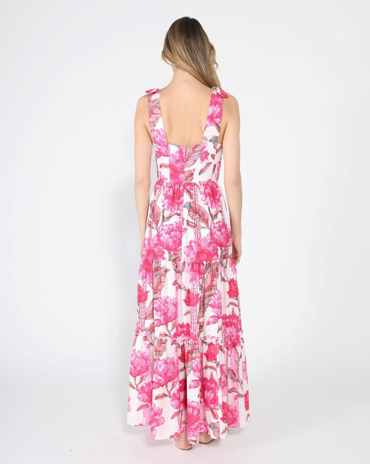 Gracia Fashion Women's Floral Print Sleeveless Tiered Long Dress