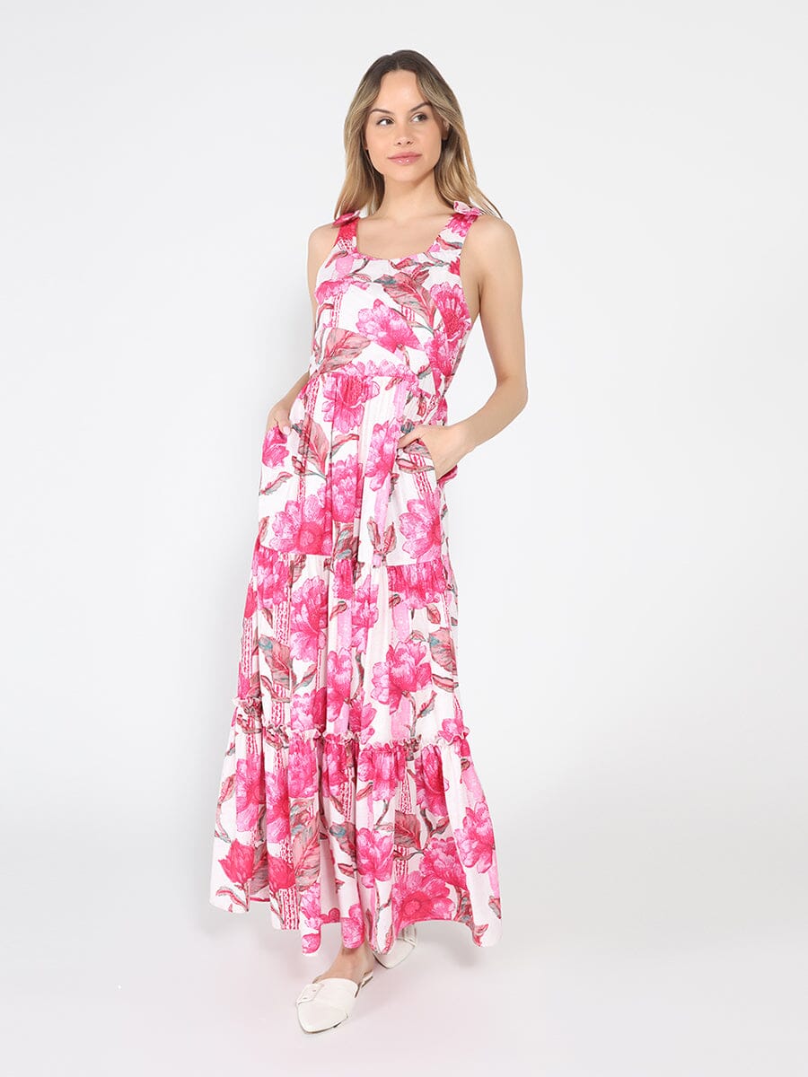 Gracia Fashion Women's Floral Print Sleeveless Tiered Long Dress