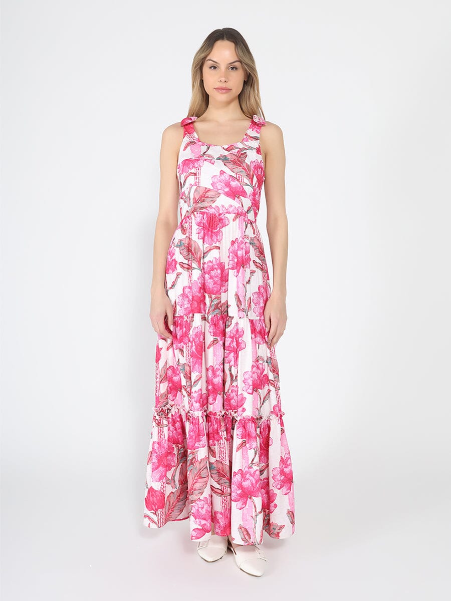 Gracia Fashion Women's Floral Print Sleeveless Tiered Long Dress