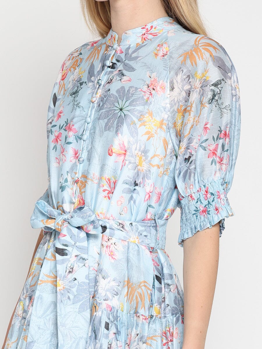 Gracia Fashion Women's Floral Printed Short Sleeve Belt Dress
