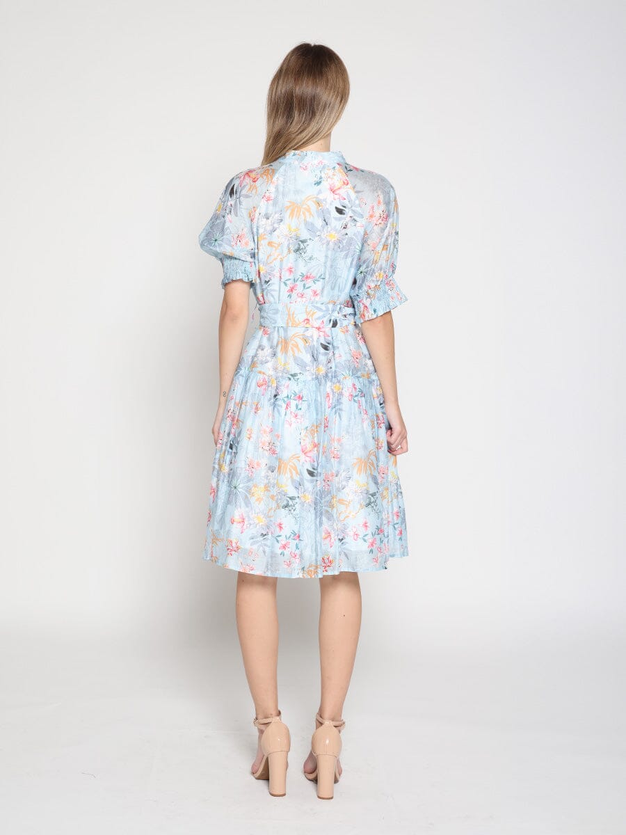 Gracia Fashion Women's Floral Printed Short Sleeve Belt Dress