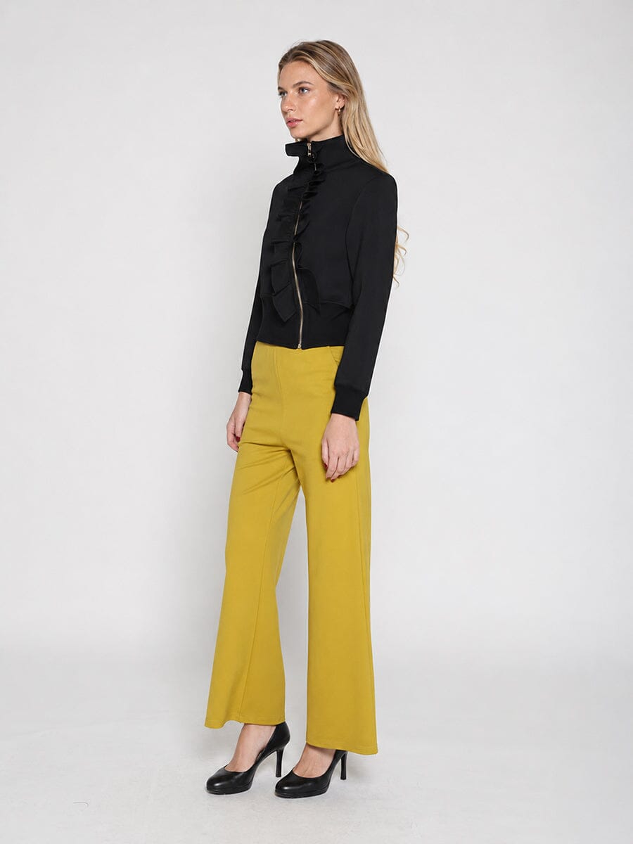 Gracia Fashion Women's Highneck Scuba Assymetrical Ruffled Zip Jacket