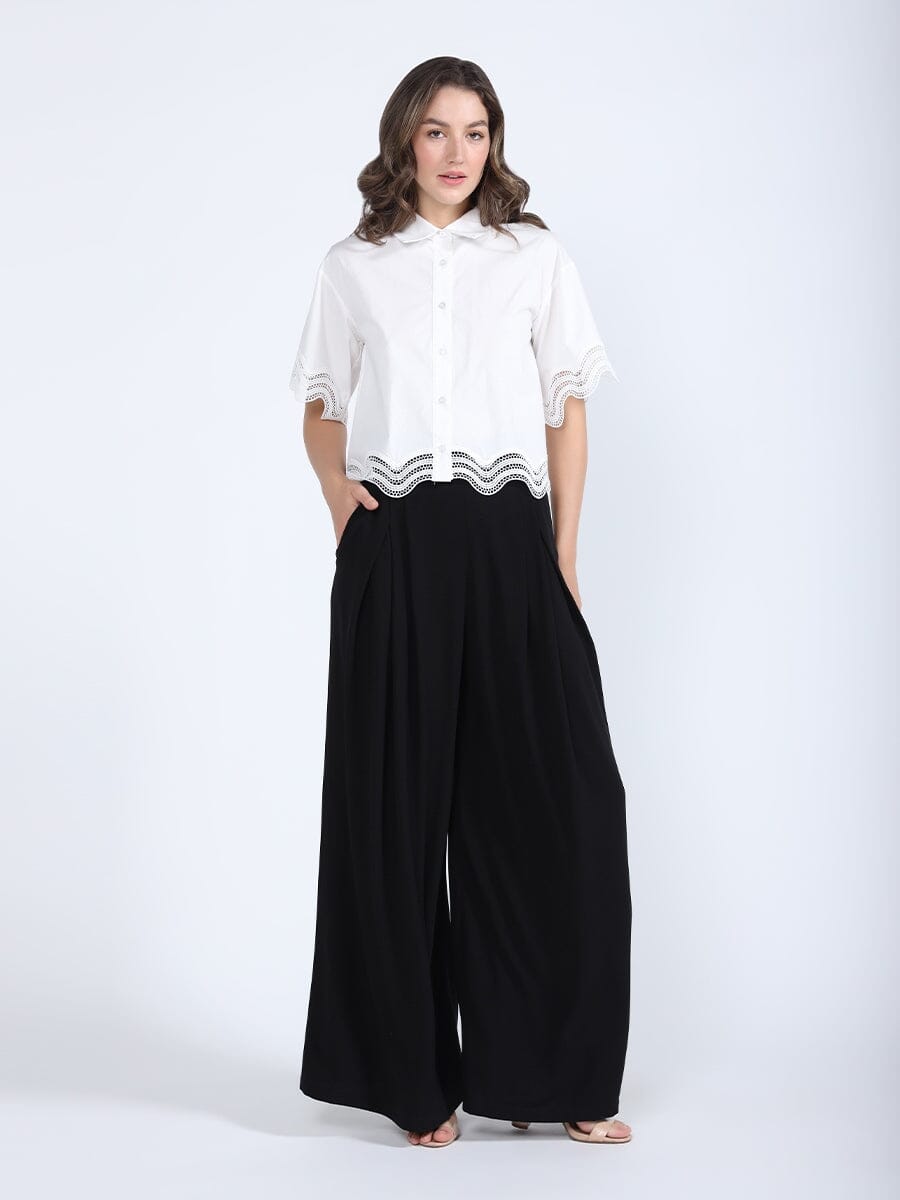 Gracia Fashion Women's Lace Hem Short Sleeve Button-Down Shirt
