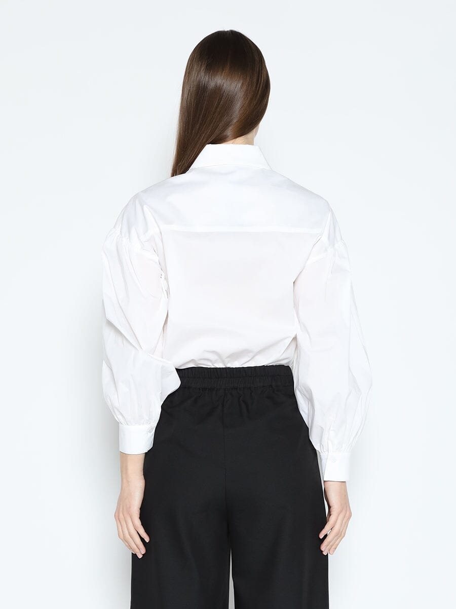 Gracia Fashion Women's Long Puff Sleeve Button Detail Cotton Shirt