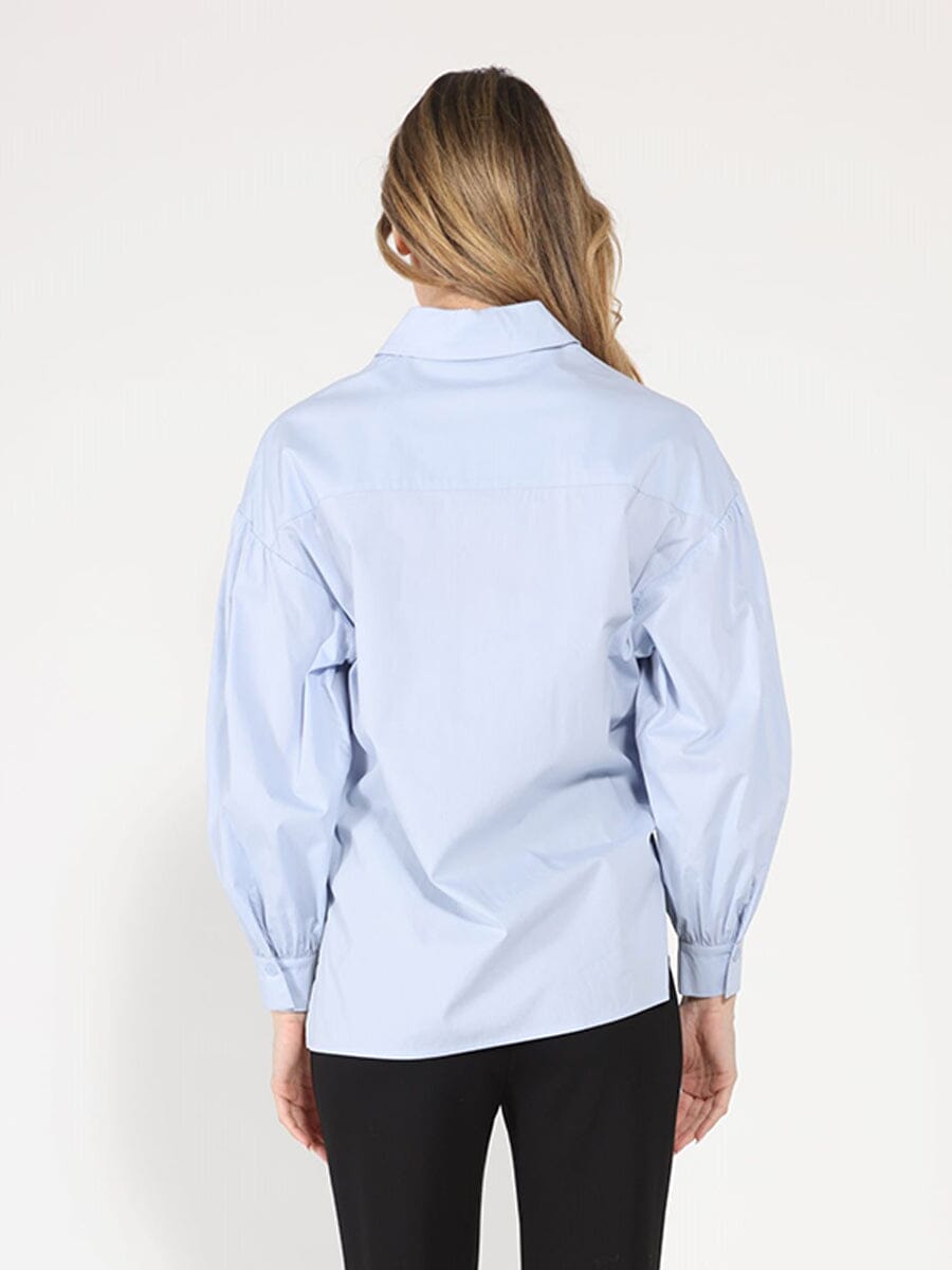 Gracia Fashion Women's Long Puff Sleeve Button Detail Cotton Shirt