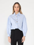 Gracia Fashion Women's Long Puff Sleeve Button Detail Cotton Shirt