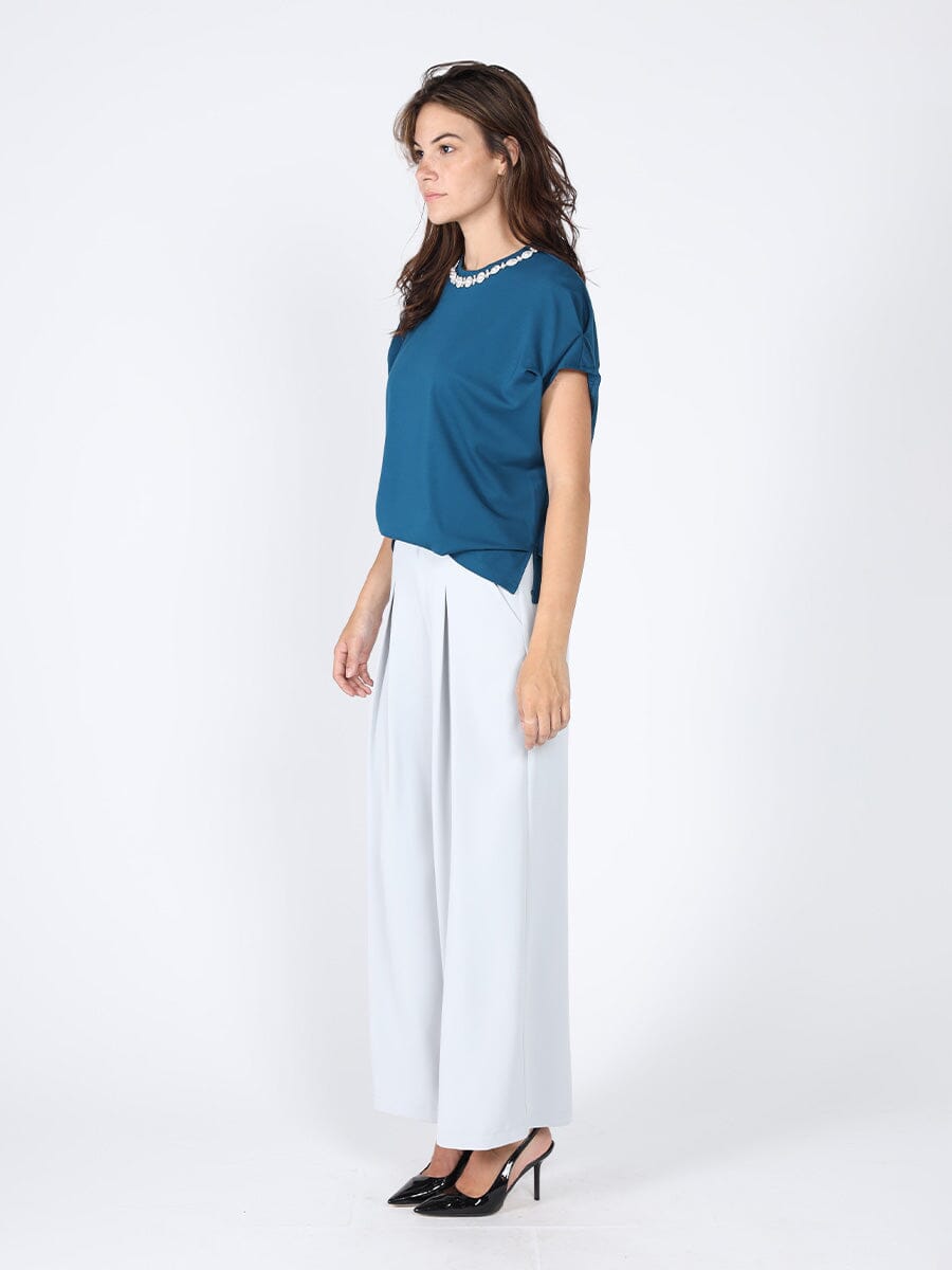 Gracia Fashion Women's Pearl Work Round Neck Top