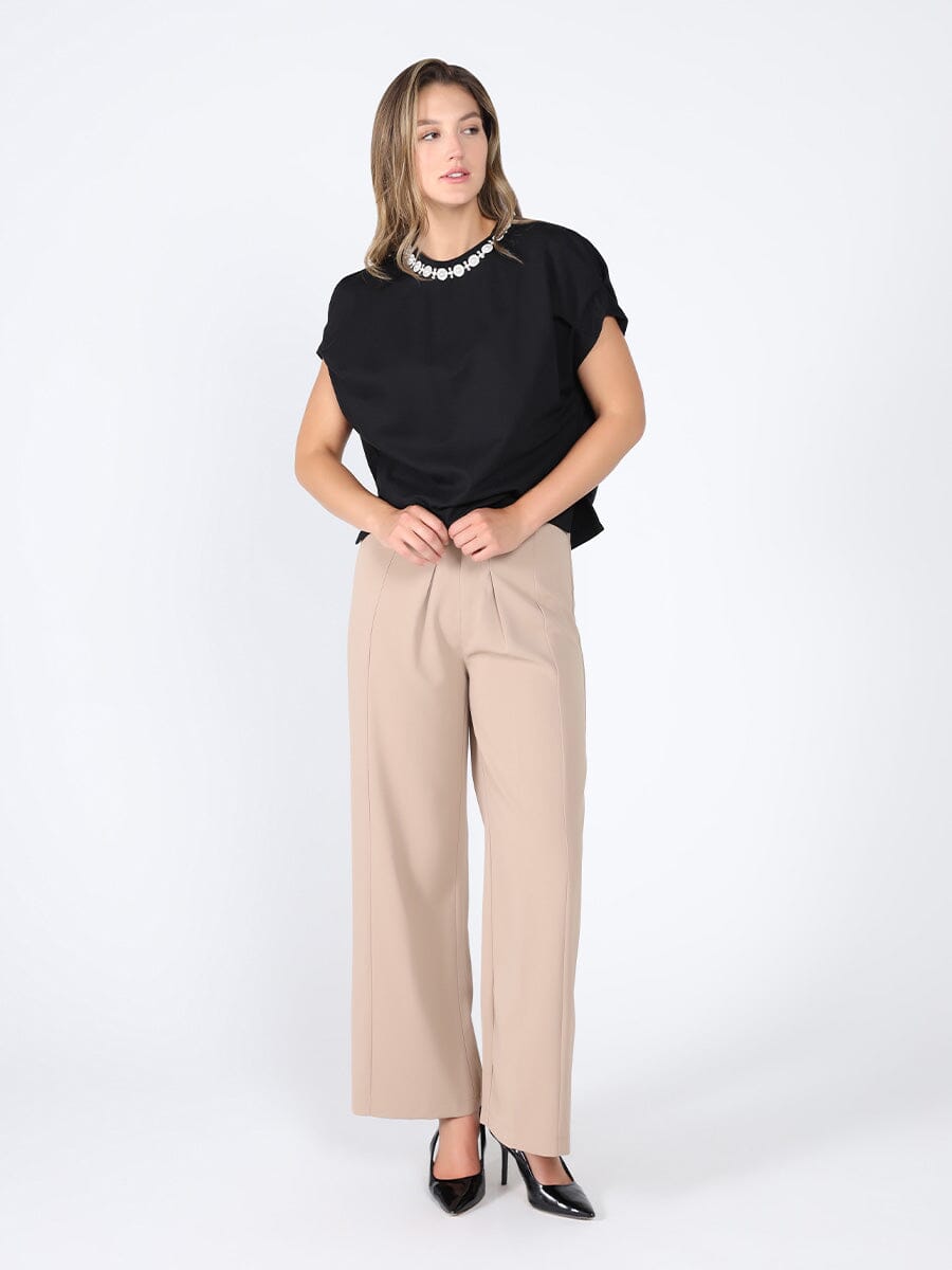 Gracia Fashion Women's Pearl Work Round Neck Top