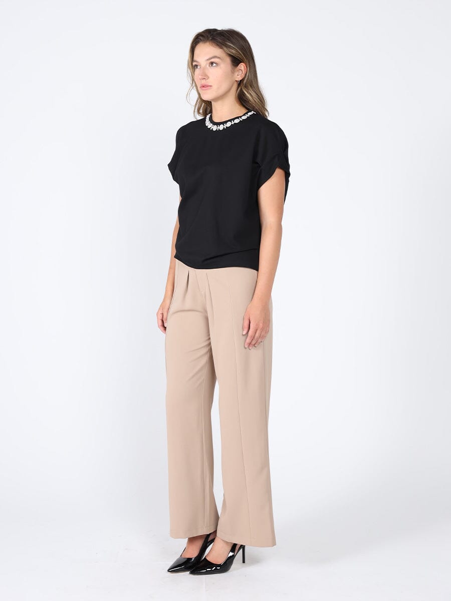 Gracia Fashion Women's Pearl Work Round Neck Top