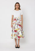 Gracia Fashion Women's Printed Skirt w/ Ribbed Short Sleeve Top Midi Dres