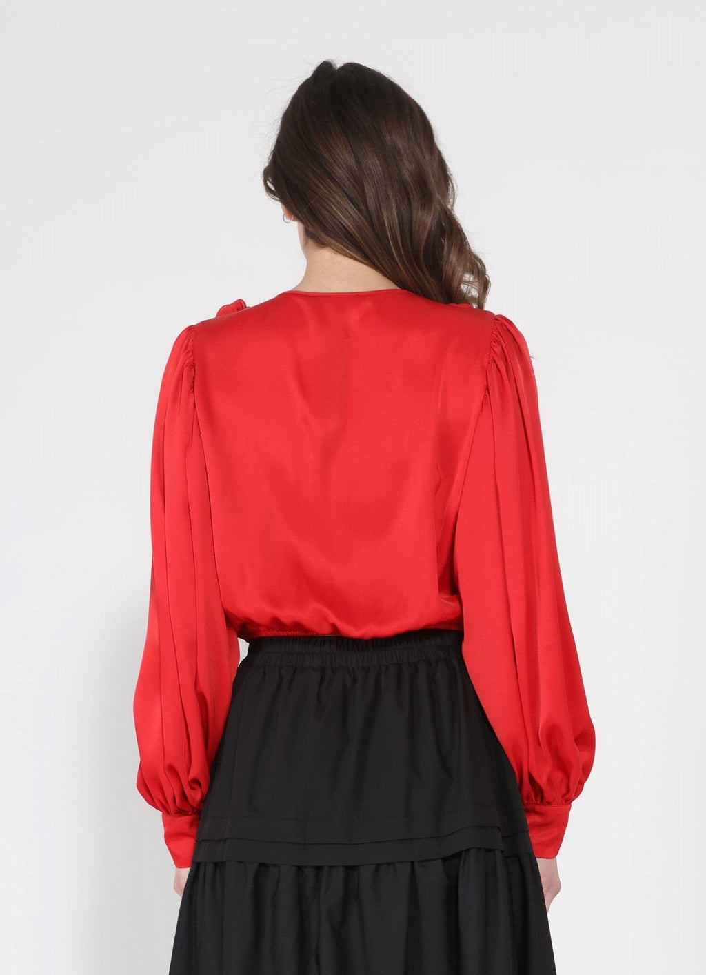 Gracia Fashion Women's V-Neck Long Sleeve Ruffle Detailed Crop Top