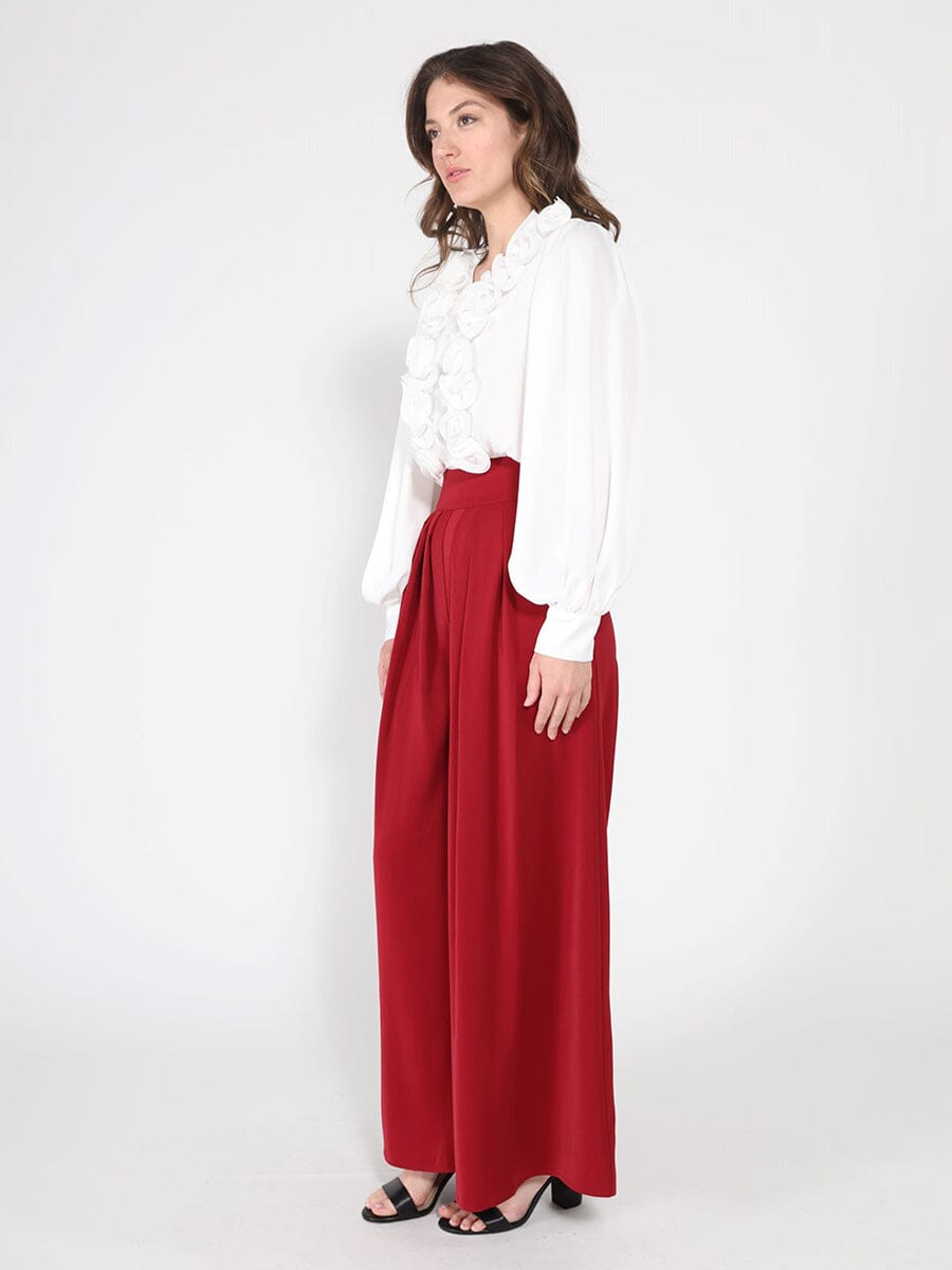 Gracia Fashion Women's V-Neck Long Sleeve Ruffle Detailed Crop Top