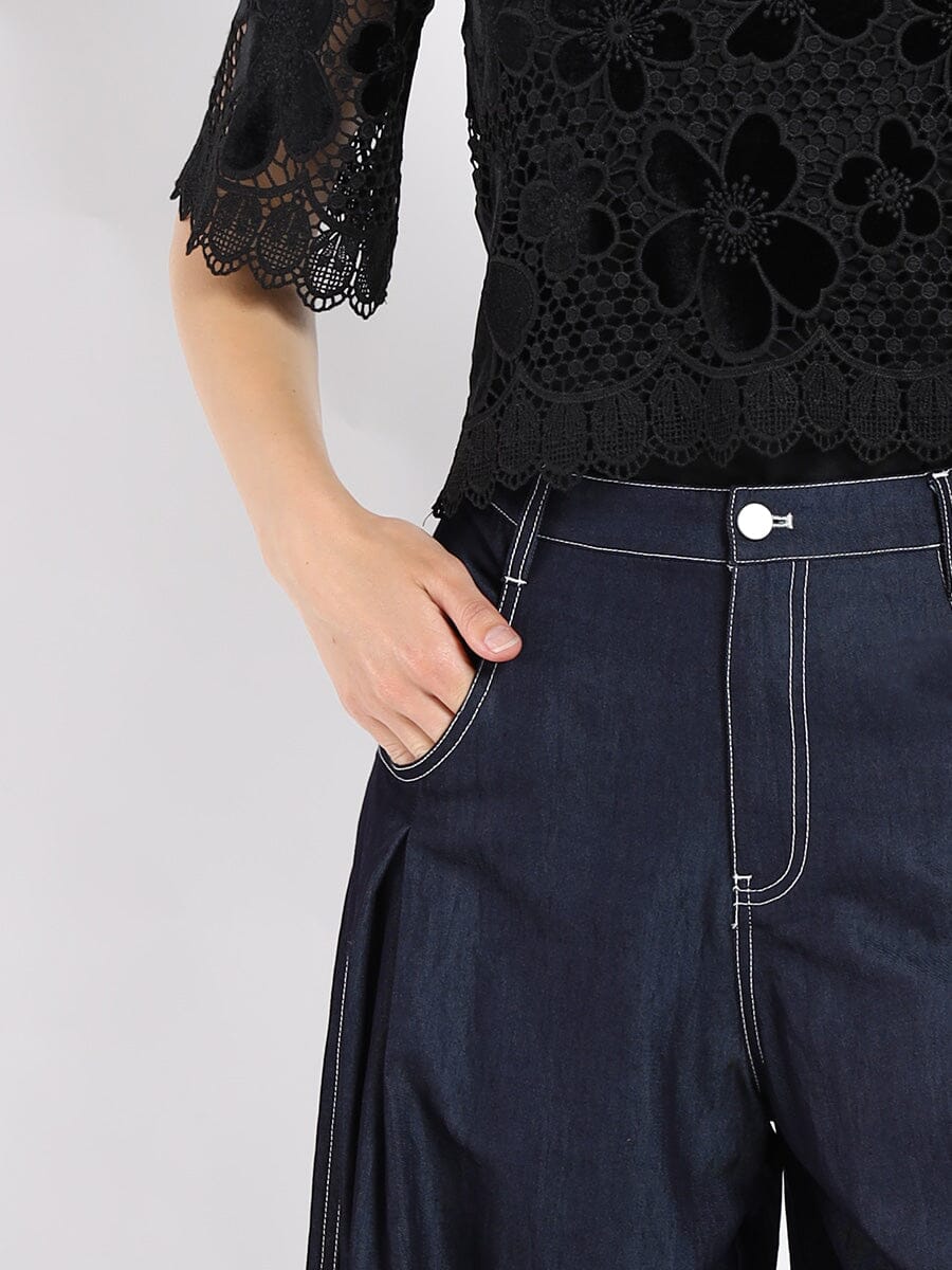 Gracia Fashion Women's Wide Leg Baggy Denim Pants
