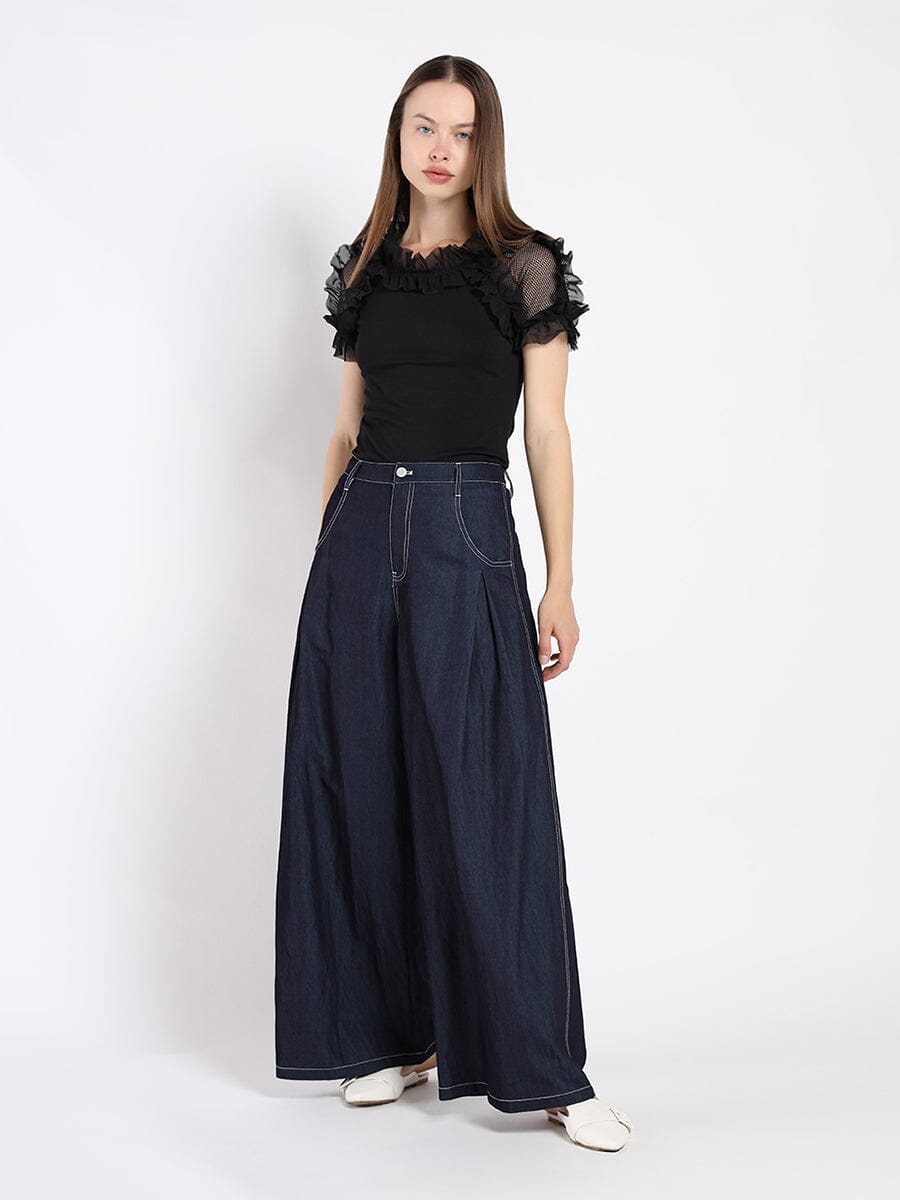 Gracia Fashion Women's Wide Leg Baggy Denim Pants